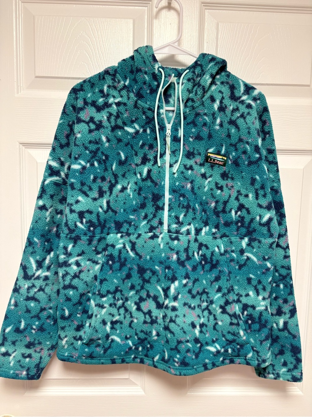 L.L.Bean Teal Patterned Fleece Half-Zip Hoodie